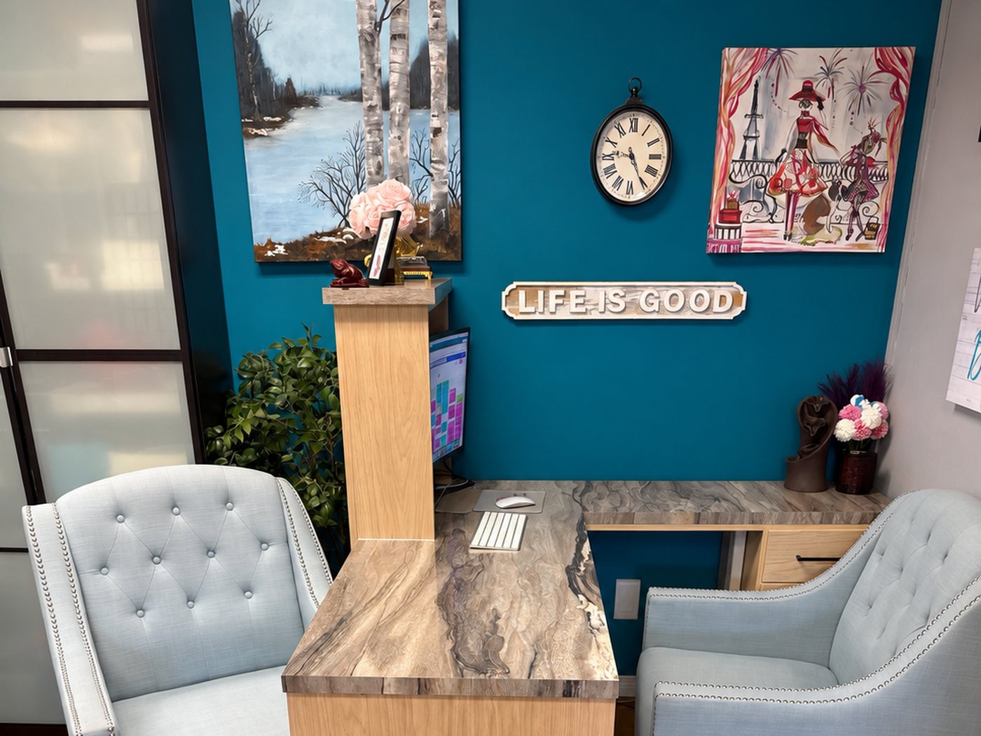 The consultation area at the Lasting Color studio in Spruce Grove, Alberta